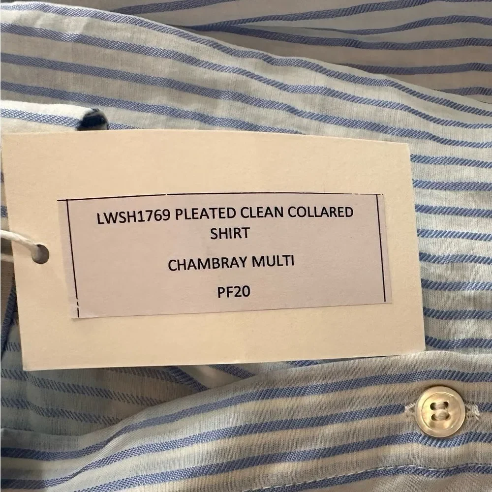 Frame NWT Pleated Clean Collared Chambray Striped Shirt Size S/M - Picture 8 of 8